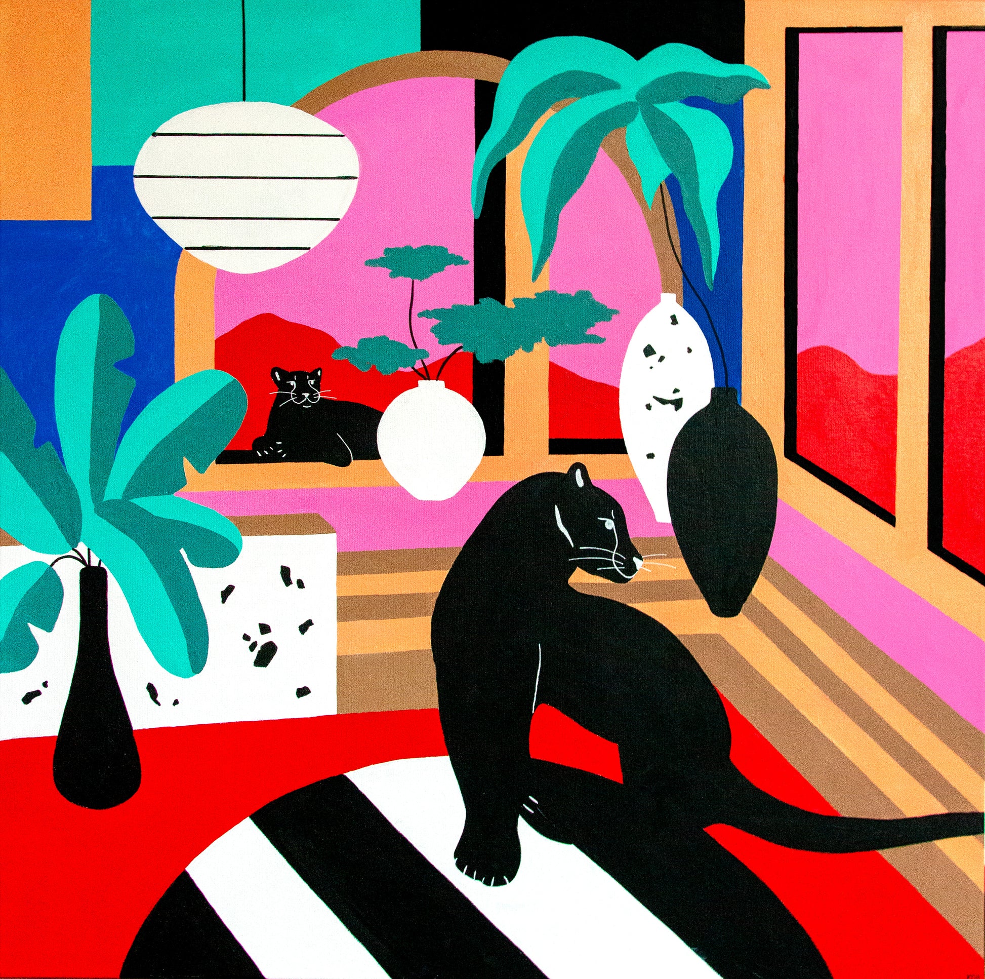 Mariah Birsak - "Japandi lll" Panther Painting, 2022 - Mariah Birsak